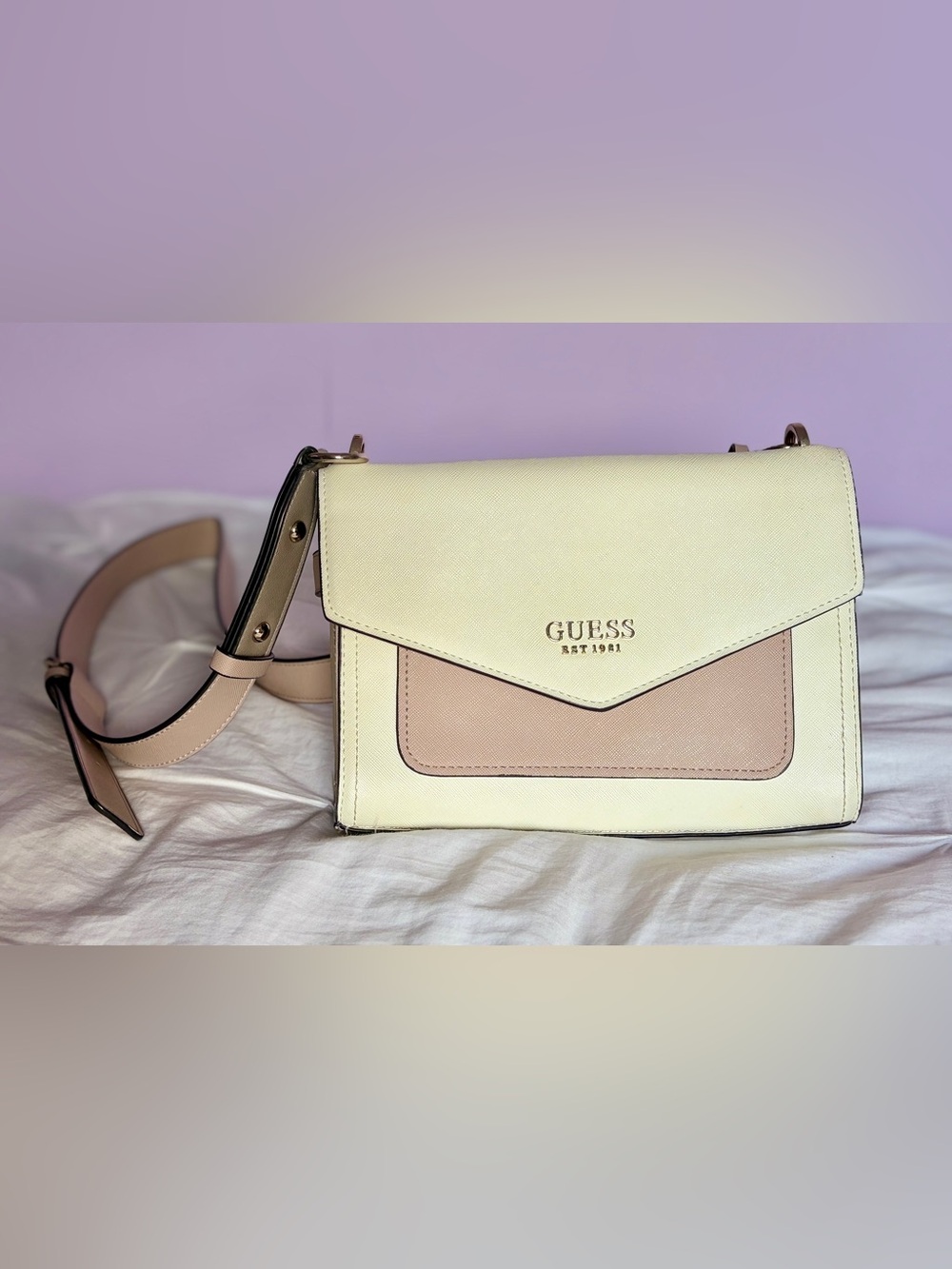 GUESS Cream and Blush Envelope Crossbody Bag
